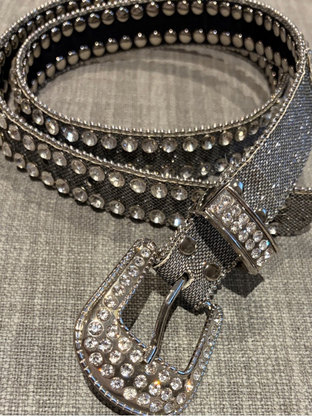 Y2K Metallic Silver Rhinestone Bling Western Buckle Statement Belt